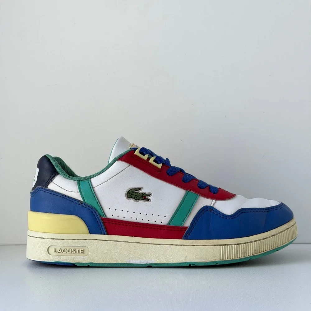 Lacoste T-Clip Junior Kids 4 Multi-Color Leather Low Top Sporty Sneakers Retro